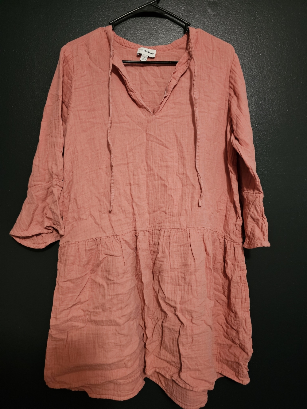 Soft Gauze V-Neck Tunic Dress in Dusty Coral